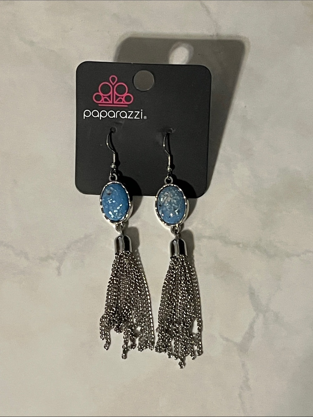 Paparazzi Sky Blue Druzy Tassel Chain Earrings